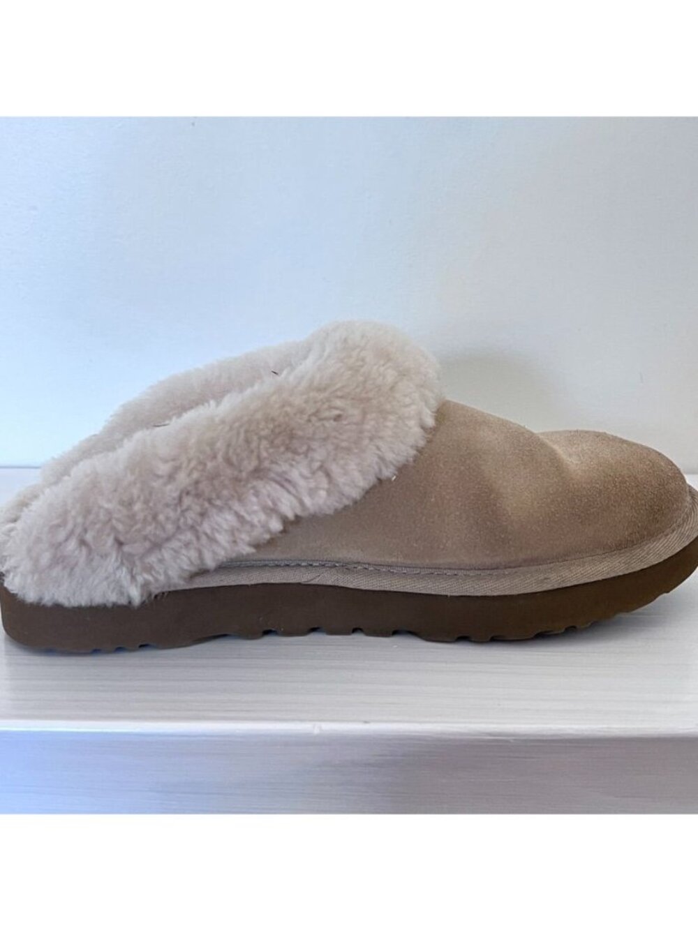 Uggs Womens Sz 6 Coquette Slip on Slippers Chestnut Suede Shearling Lining Cozy - Picture 5 of 14